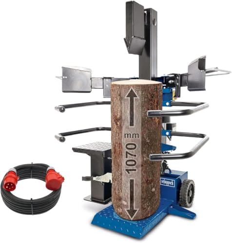 Scheppach Compact 8T Meterholz Holzspalter stehend | 7,95 Tonnen Spaltkraft 400V 3500W | Holzlänge 1070mm / max. Ø 350mm | schwenkbarer Tisch | Hartholz & Weichholz | mit Fahrvorrichtung + 10m Kabel