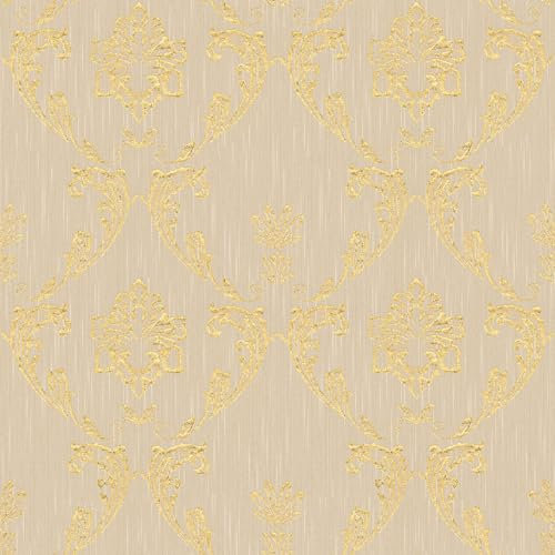 Papier peint baroque Profhome 306582-GU papier peint textile texturé au style baroque brillant or beige 5,33 m2
