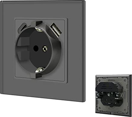 BSEED Presa Schuko con USB/tipo C 16 Amp con morsetto a incastro, presa da incasso con doppia USB/tipo C da 86 mm, presa da parete, presa USB, colore grigio