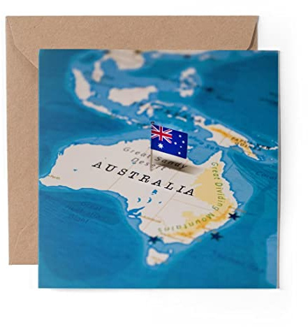 1 x Grußkarte (Fotoeinsatz) – Australien-Weltkarten-Flagge – blanko Geburtstagsfeier, Jahrestag #44172