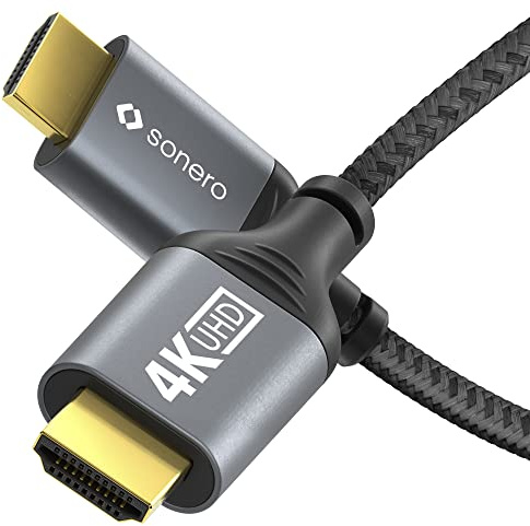 Cavo Sonero® 4K HDMI, da connettore HDMI a connettore HDMI, HDMI 2.0, 4K 60Hz, 2K 120Hz, rivestimento in cotone, grigio/nero, 3,00 metri