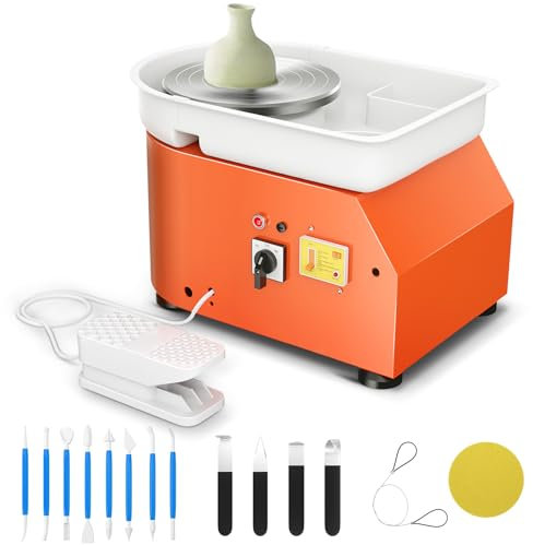 Kotsy Töpferscheibe, 350W Elektrische Töpferscheibe mit 25cm Plattenteller,Pottery Wheel fürmit 14 Töpferwerkzeugen,Keramik Rad Maschine für DIY,Töpferanfänger,Töpferstudio (Orange)