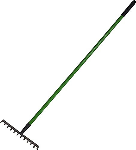 Dunnet Tools Grass Rake For Lawn 130cm Metal Garden Rake Heavy Duty 12 Tooth Garden Rakes For Lawns Fully Adjustable Gardening Tools Perfect For Cleaning Leaves Grass Moss