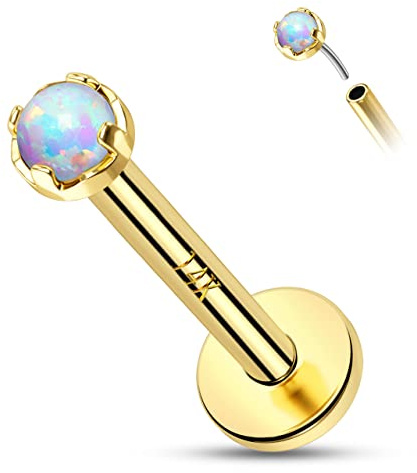 Melighting 14K Gold Threadless Push-Pin Labret Piercings 3mm Helix Ohrring 16g Opal Knorpel Ohrring Tragus Conch Upper Lobe Studs Lippenpiercing Schmuck Goldohrstecker für Damen