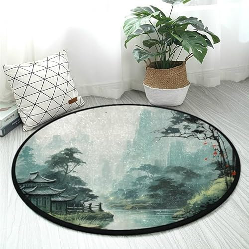DNOVING Bambus-Teppich, rund, waschbar, rutschfest, weich, ideal für Küche, Wohnzimmer, Schlafzimmer, Badezimmer, 91 cm