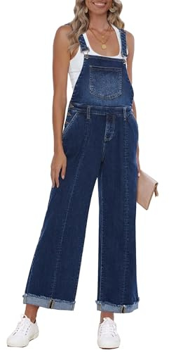 Roskiky Tuta da donna in denim Loose Fit a gamba larga, salopette con pettorina, jeans stretch baggy stile Y2K, comodo jumpsuit elegante, S