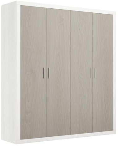 amuéblate online - Armario 4 Puertas Batientes con Altillo Indiana para Dormitorios de Matrimonio o Individuales, Color Andersen Pino - Gris, Medidas: 196 cm (Ancho) x 208 cm (Alto) x 50 cm (Fondo)