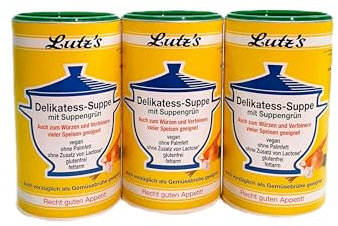 Delikatess-Suppe mit Suppengrün 3X(900g Dose) 45 Liter Gemüse Brühe als Universal-Würzmittel für alle Speisen- geeignet vegan **NEU OHNE PALMFETT** glutenfrei ohne Zusatz von Laktose fettarm