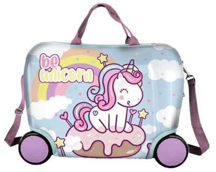 Coriex Trolley zum Aufsitzen, Einhorn-Reisekoffer für Kinder, starr aus ABS, mit Schultergurt, 23 l, 45 x 22 x 34 cm, mehrfarbig, mehrfarbig
