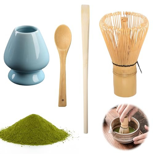 BRISKORE Juego de 4 cuencos de té matcha japonés, cuenco de matcha, cuchara de matcha y escoba matcha, juego de té matcha, batidor matcha hecho a mano, kit de ceremonia matcha