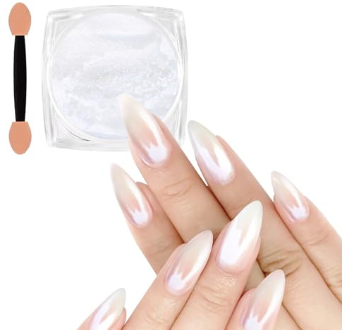 Allstarry White Pearl Chrom Nagel Pulver, Irisierendes Aurora Pulver Metallic Spiegel Effekt Glitter Pearlescent Eis Transparent Meerjungfrau Pigment Perle Glitter Staub für Nail Art Dekoration