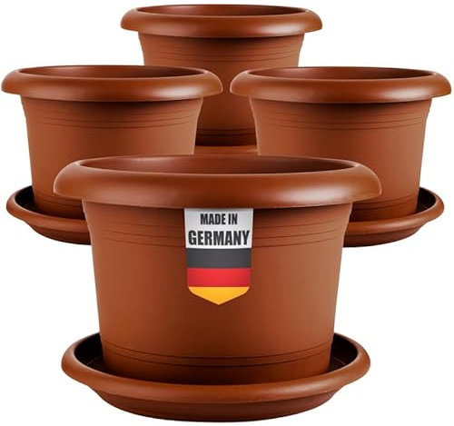 SUSTANIA Elegantes 4er-Set Pflanzkübel 50cm Rund - Blumentopf drauÃŸen 50cm Durchmesser mit Untersetzer, XXL Pflanzkübel mit optimaler Drainage, Terracotta