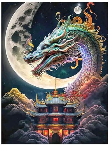 SHEGZHUC 40x50cm Diamond Painting Eckige Steine Drache Diamond Painting Tiere Landschaft Mond Dachboden Diamant Malerei Kunst Stickerei Kreuzstich Bilder Geschenk Wanddekoration