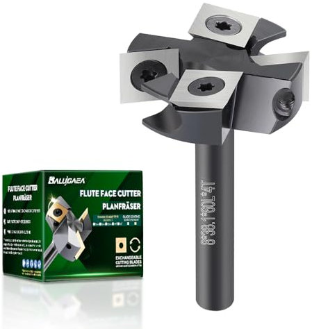 BALUGAEA Planfräser 8mm Schaft CNC Holzfräser 38,1 mm Schnittdurchmesser Planfräser für Oberfräse mit 4 austauschbaren HM-Wendeplatten 12 x 12 mm, Fräser zum Planfräsen, Nutfräsen und Kantenfräsen
