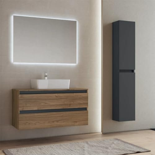LIBEROSHOPPING.eu - LA TUA CASA IN UN CLIK Mueble de baño suspendido con doble cajón nogal y lavabo rectangular CUBE