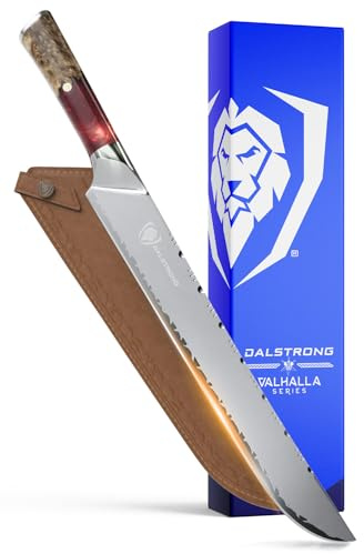 Dalstrong Slicing Knife - 12 Inch Slicer - Valhalla Series - 9CR18MOV HC Steel - Red Resin & Wood Handle - Razor Sharp - Carving, BBQ, Brisket - With Leather