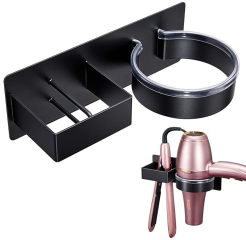 Föhnhalter Wand Ohne Bohren, Föhn und Glätteisen Halterung, Föhn Halterung Edelstahl Fönhalter Schwarz, Haartrocknerhalter Bad Fönhalterung, Selbstklebend Glätteisen und Haartrockner Halterung