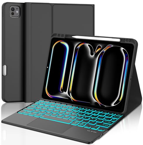 SENGBIRCH Teclado para iPad Pro 11(M4) 2024 con Touchpad - Funda con Teclado táctil Retroiluminado de 7 Colores Español Ñ Bluetooth Inalámbrico para iPad Pro 11 Pulgadas (M4) 2024, Negro