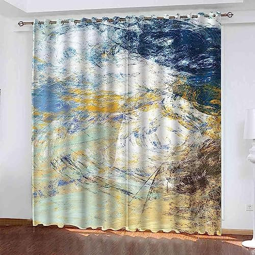 Vorhang, Kinderzimmer, 3D Vintage Blau 280 (B) X 180 (H) cm Kindervorhänge Mit Ösen, Polyestervorhänge, Wärmeschutzvorhang, Blickdichter Vorhang Mit Ösen, Kindervorhänge Für Wohnzimmer, Schla0