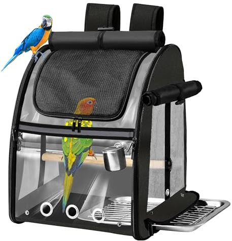 SUERTREE Trasportino pappagalli, Borsa per uccelli con rete in acciaio inossidabile indistruttibile, zaino facile da pulire per pappagallo, borsa da viaggio portatile per uccelli