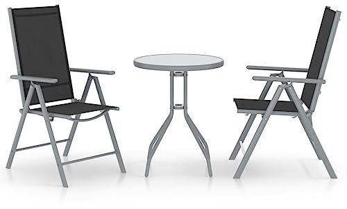 THOYTOUI 3-TLG. Bistro-Set Aluminium und Textilene Silbern, Sitzgruppe Outdoor Möbelsets Lounge Set Outdoor Outdoor Furniture Geeignet für Balkon Veranda Terrasse Garten