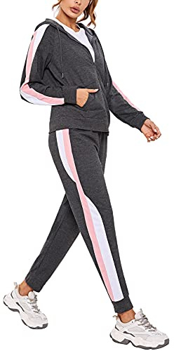 Litherday Jogginganzug Damen Lang Freizeitanzug Baumwolle Trainingsanzug Damen Streifen Sportanzug Fitnessanzug mit Taschen