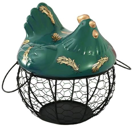 HYKJCSS Huevera Gallina Cesta del Almacenamiento del Huevo del Alambre De Metal, con La Cesta Superior De Cerámica del Almacenamiento De La Fruta, Estante De Las Misceláneas De La Fruta Hueveras(A)