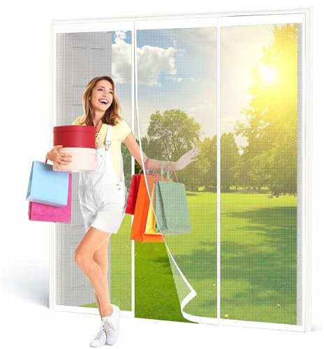 Puerta con mosquitera magnética 140x260cm Blanco Cortina de puerta antiinsectos sin perforación Puerta con mosquitera antiinsectos para ventanas Balcón Sala de estar