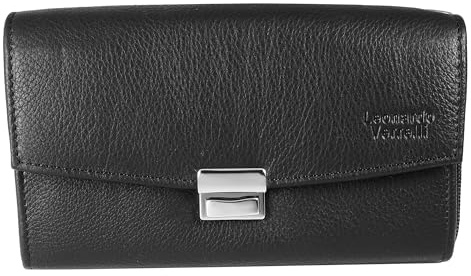 LEONARDO VERRELLI Portafoglio da cameriere unisex in vera pelle bovina, 17 x 10,5 x 4,5 cm, Nero , 17 cm x10,5 cm x4,5 cm, Classico