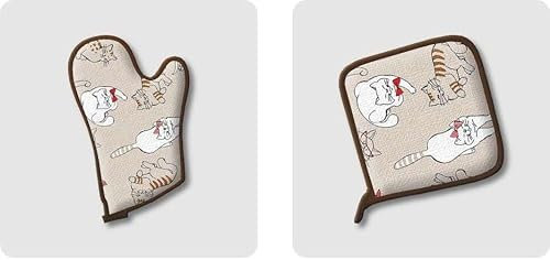 RICAMI FIORENTINI BALDI Set guanto da forno e presina, disegno gatti. Made in Italy (guanto + presina)