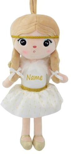 Elefantasie Personalisierte Stoffpuppe Engel mit Flügeln mit Name Bedruckt Kuschelpuppe mit gesticktem Gesicht 30cm