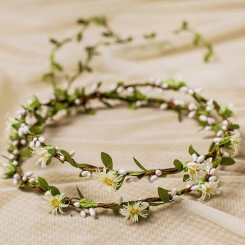 AIYVELU Ghirlanda di fiori per capelli, 2 pezzi, corona di fiori artificiali, corona da sposa, copricapo per matrimonio, cerimonia, feste, festival