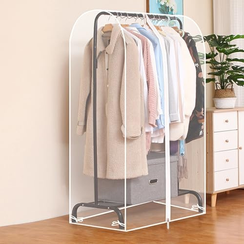 Abdeckung Kleiderständer, Schutzhülle Kleiderstange Transparent, Staubdichte Kleiderständerabdeckung, wasserdichte Kleiderständerabdeckung mit 2 Reißverschlüssen for Kleiderständer