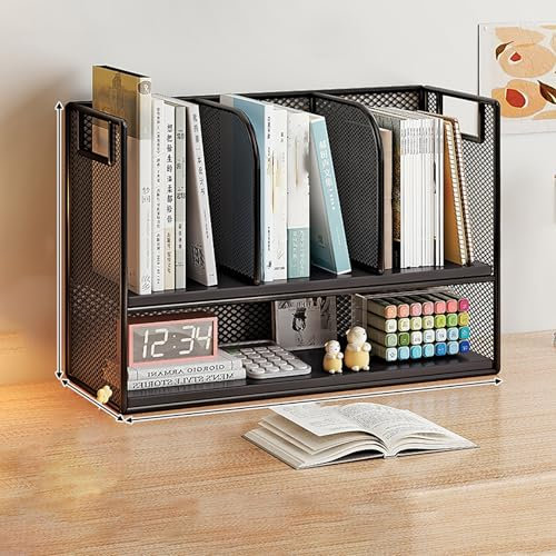 Büro-Schreibtischregal, Schreibtisch-Organizer, Metallrahmen-Ausstellungsregal, Schreibtischregal, Holzbrett-Schreibtisch, Tisch-Bücherregal, Schreibtisch Aufsatzregal Für Wohnheim, Zuhause(Nero,40x20