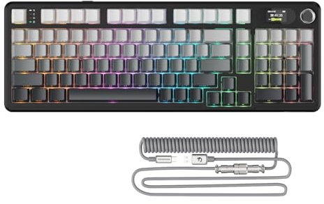 ATTACK SHARK X98PRO Gasket Mechanische Gaming-Tastatur, BT/2,4G Wireless/USB-C, LED-Bildschirm und CNC-Knopf, RGB-Seitengravur, 98 Tasten Hot-Swap-Linearschalter, 4000mAh, für PC, MAC-Black Gradient