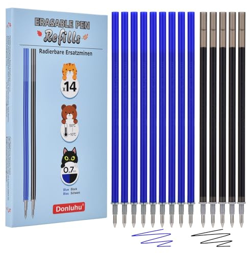 Donluhu Recambios [9 azules y 5 negros, paquete de 14 unidades], altura 13 cm, compatible con Legami y otras marcas que utilizan minas estándar de 13 cm, punta de bolígrafo de 0,7 mm