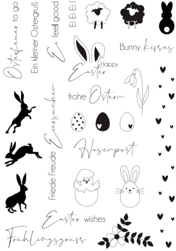 VBS Silikonstempel Happy Easter Set, 25 Stück, Ostern, Grußkarten, Einladungen, Scrapbooking, Geschenkverpackungen, vielseitig kombinierbar, langlebig