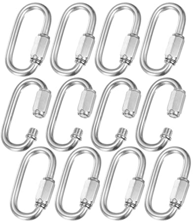 M METERXITY Quick Chain Link Connector, M3.5 1/8 304 Stainless Steel D-Shape Locking Repair Chain Links for Swing/Camping/Hiking/Backpack, Twist Key Ring Screw Chain Link [Silver]