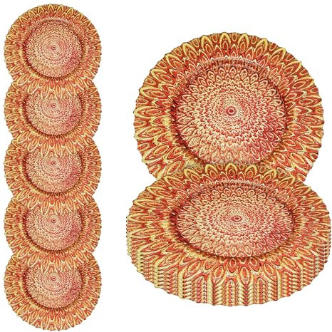 Sottopiatto in vetro rosso con design di pavone, 33 cm, rotondo, per matrimoni, decorazioni, feste, eventi speciali, anniversari, compleanni, catering e stoviglie, 12 pezzi