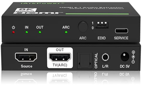 iArkPower HDMI 2.1 Audio Extractor 4K120Hz HDMI to Optical + 3.5mm Analog Audio Splitter Support Dolby Vision, Dolby Atmos, HDR10+, HDCP 2.3, CEC, ARC