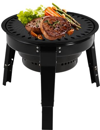 Holzkohlegrill Schwarz,tragbar dreibeinige Holzkohlegrill,Höhenverstellbar Holzkohle-Rundgrill mit Höhenverstellbar Eingesetztes Grillnetz EmaillierteAscheauffangschale Pfannenheber für Heizen Grillen