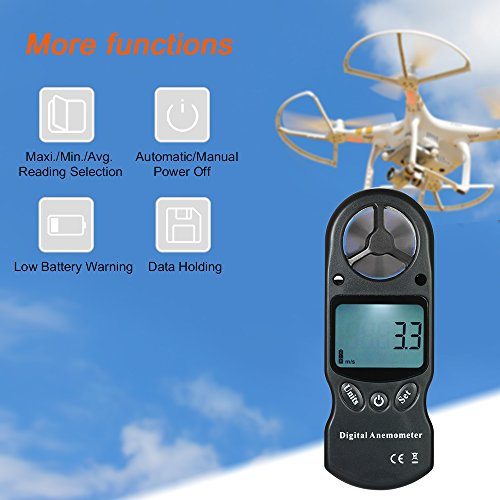 Anémomètre Digital 8 en 1 Portable Mesure Vent Température Humidité Pression Atmosphérique Altitude Écran LCD Rétroéclairé Fonction Maxi/Min/Moyenne, Arrêt Automatique, Etui de