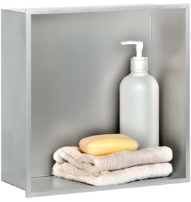 Dalsys Wandnische Edelstahl 30x30x12cm wandbündige Nische - Moderne Duschnische, Keine Fliesen Erforderlich, wasserdicht für Dusche, Badezimmer, Wohnzimmer, Küche, Silber