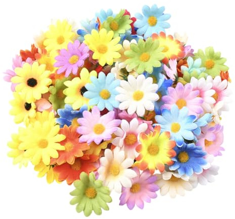 SOFPLATE 100 minicabezal de Flores Artificiales de Girasol Sin Tallo Multicolor 4cm Pequeñas Margaritas Gerberas de Tela Flores Artificiales para Coronas Guirnaldas Manualidades de Boda Fiestas Mesas