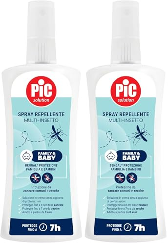 Pic Solution Spray Antizanzare Comuni e Zecche, Insetto Repellente per Bambini e Adulti 100 ml (Confezione da 2)