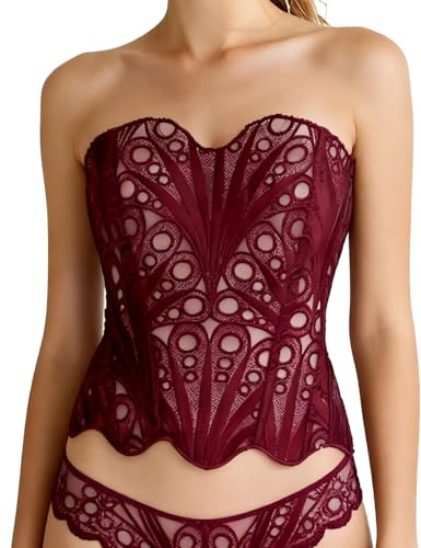 bslingerie Bustier en patchwork avec bordure en dentelle florale transparente pour femme