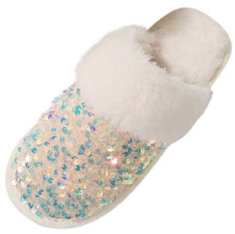 Generisch Zapatillas de estar por casa para mujer, de piel de cordero, para invierno, mullidas, de fieltro, Blanco, 41 EU