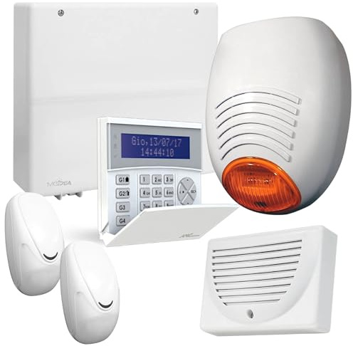 MGidea Kit Allarme Professionale, Sistema Antintrusione CX64 con Centrale Espandibile 8/24 Zone, Tastiera K-Blue, Sensori Doppia Tecnologia, Sirena Esterna, Gestione GSM 4G App (SENZA BATTERIE)
