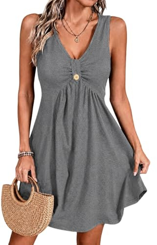ROFUSSO Abiti Estivi da Donna 2026 Abito Senza Maniche con Scollo a V Abito Casual A-Line Canotta Mini Abiti da Spiaggia