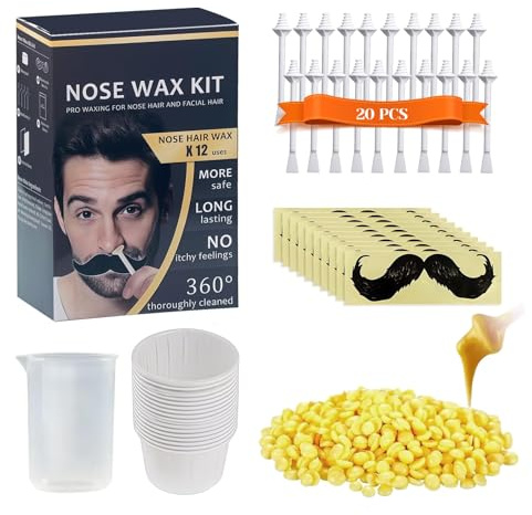 Nasenhaar Wachs Set, Nasenwachs, 100g Enthaarungswachs und 20 Applikatoren, Waxing Perlen und Sticks für Nasenhaarentfernung, Einfache Anwendung für Nasenhaarentfernung zuhause